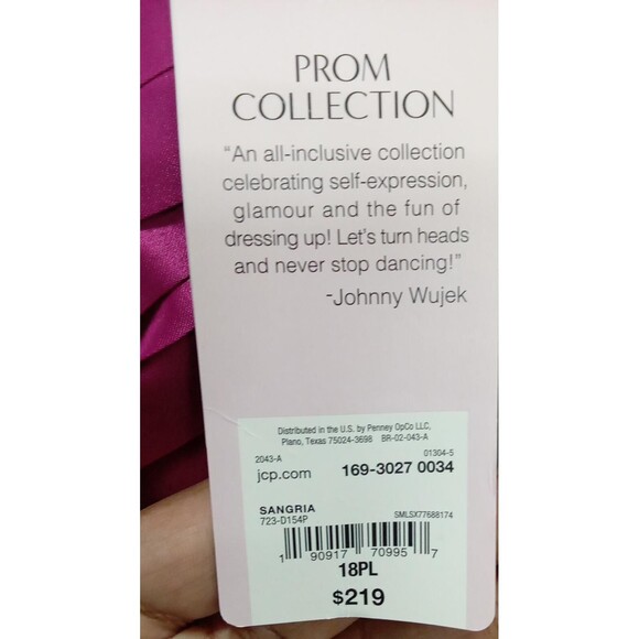 Johnny Wujek Sangria Sequin Hot Pink Prom Dress Size 18PL Strapless Bow In Back - Picture 2 of 6